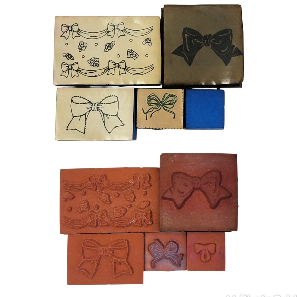VTG Bow Rubber Stamp Set 5‎ Pc Foam Crafts Scrapbooking Card Making Bundle Lot